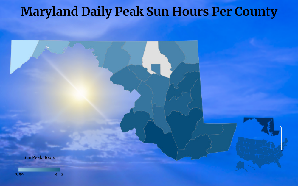 Graphic that shows Maryland daily peak sun hours.